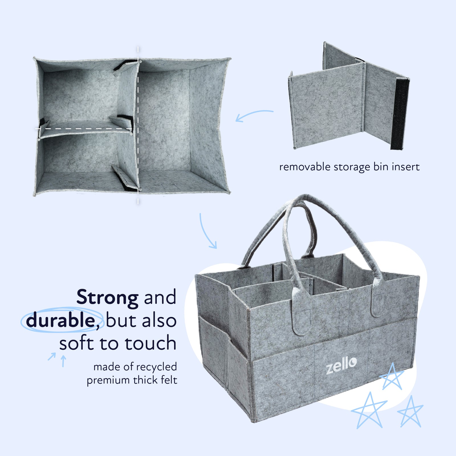 Zello Grey Felt Nappy Caddy